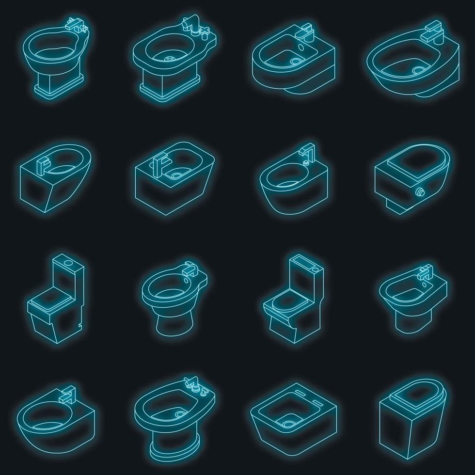 Bidet icons set vector neon