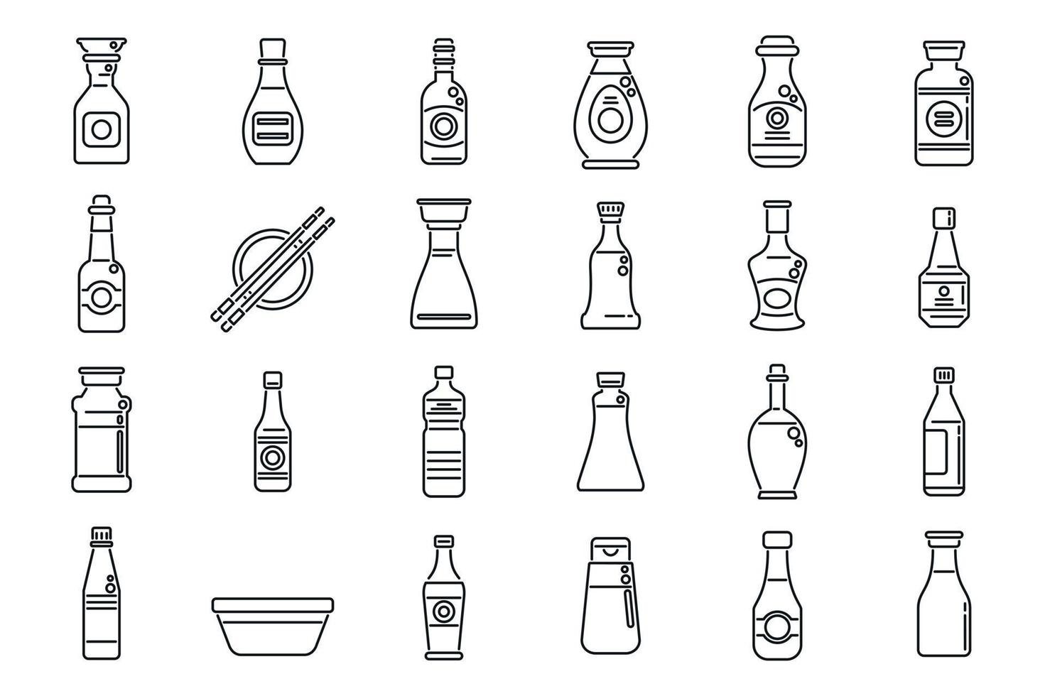 Soy sauce icons set outline vector. Sashimi fried vector