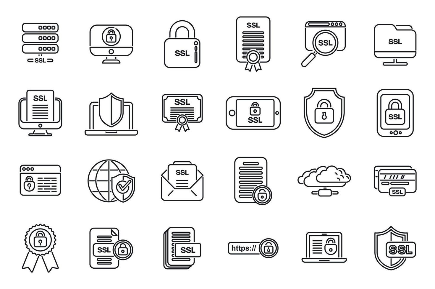 SSL certificate icons set outline vector. Ssl security vector