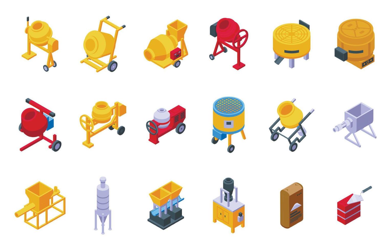 Cement mixer icons set isometric vector. Concrete material vector