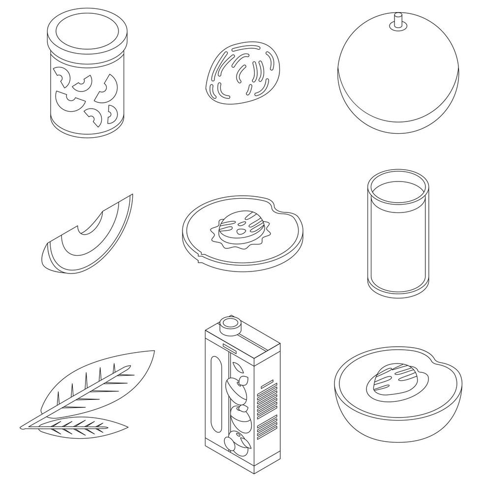 Peach icons set vector outline