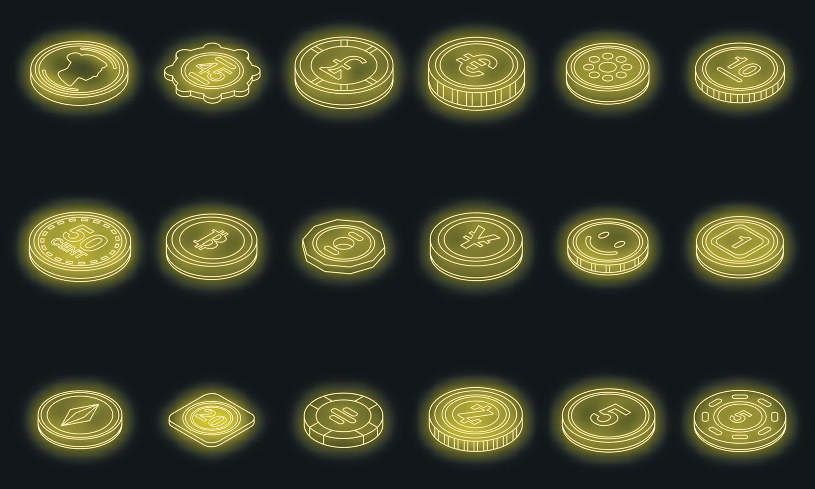 Tokens icons set vector neon