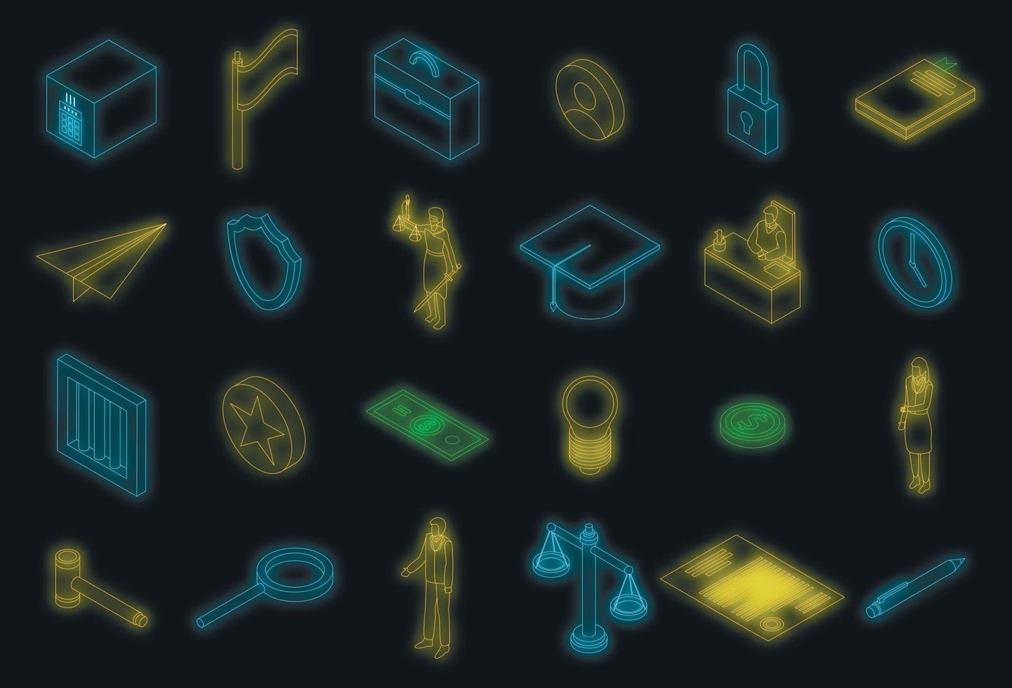 Justice icons set vector neon
