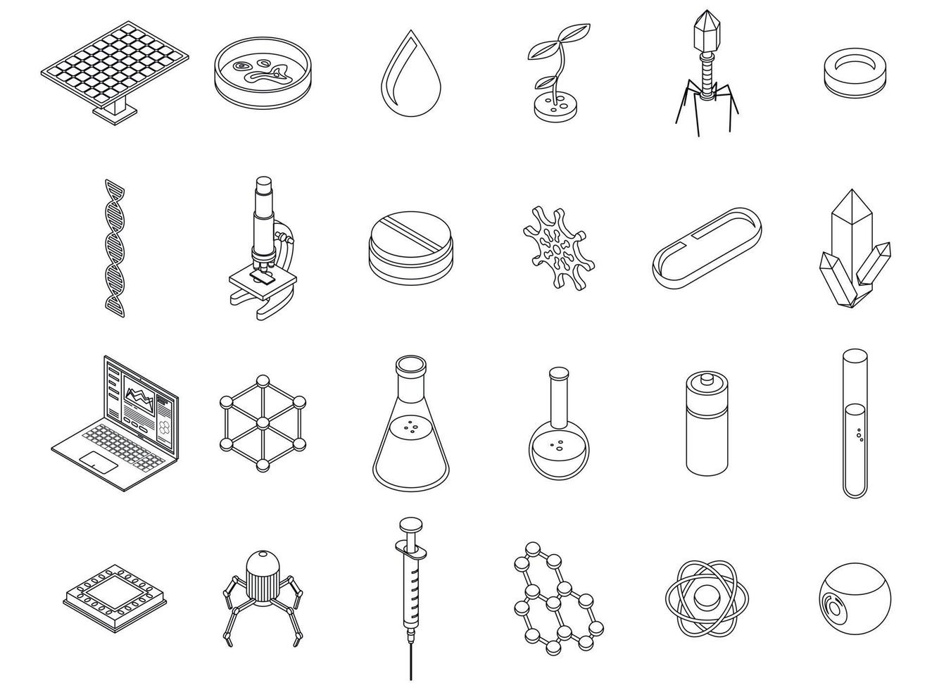 Nanotechnology icons set vector outline