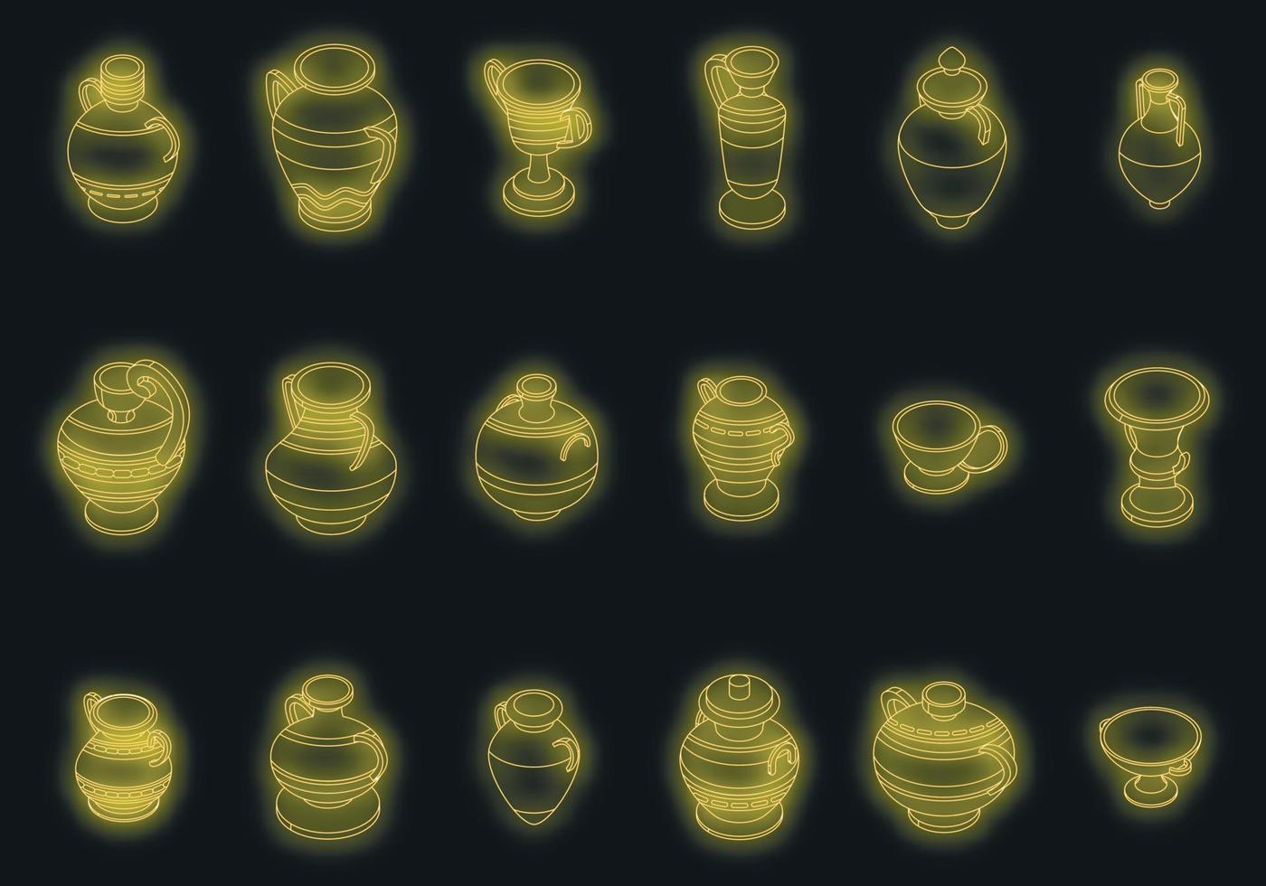Amphora icons set vector neon