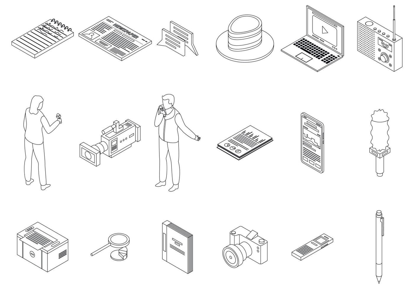 Reporter icons set vector outline