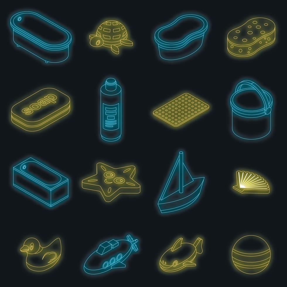 Bath toys icons set vector neon