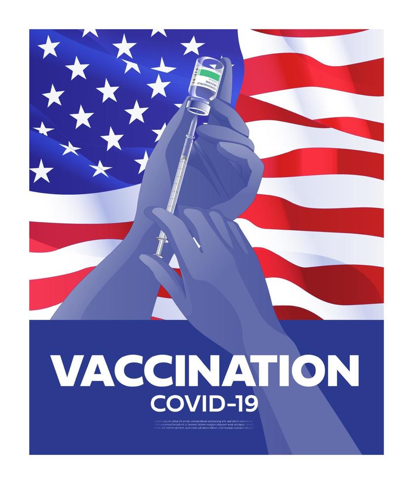 Creative design for Coronavirus vaccine banner background. Covid-19 corona virus vaccination with vaccine bottle and syringe injection tool for covid19 immunization treatment. Vector illustration.