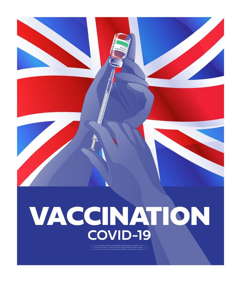 Creative design for Coronavirus vaccine banner background. Covid-19 corona virus vaccination with vaccine bottle and syringe injection tool for covid19 immunization treatment. Vector illustration.