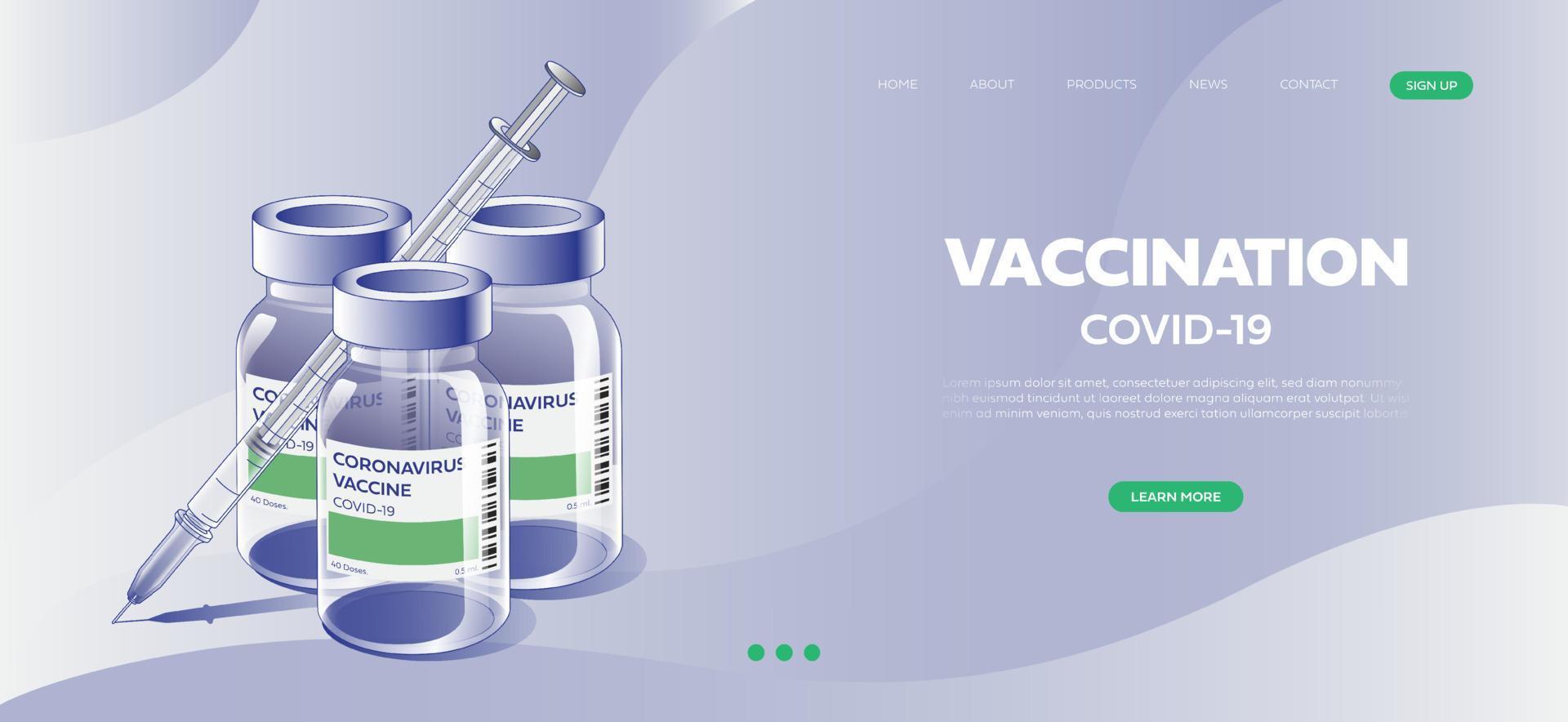 Creative design for Coronavirus vaccine banner background. Covid-19 corona virus vaccination with vaccine bottle and syringe injection tool for covid19 immunization treatment. Vector illustration.