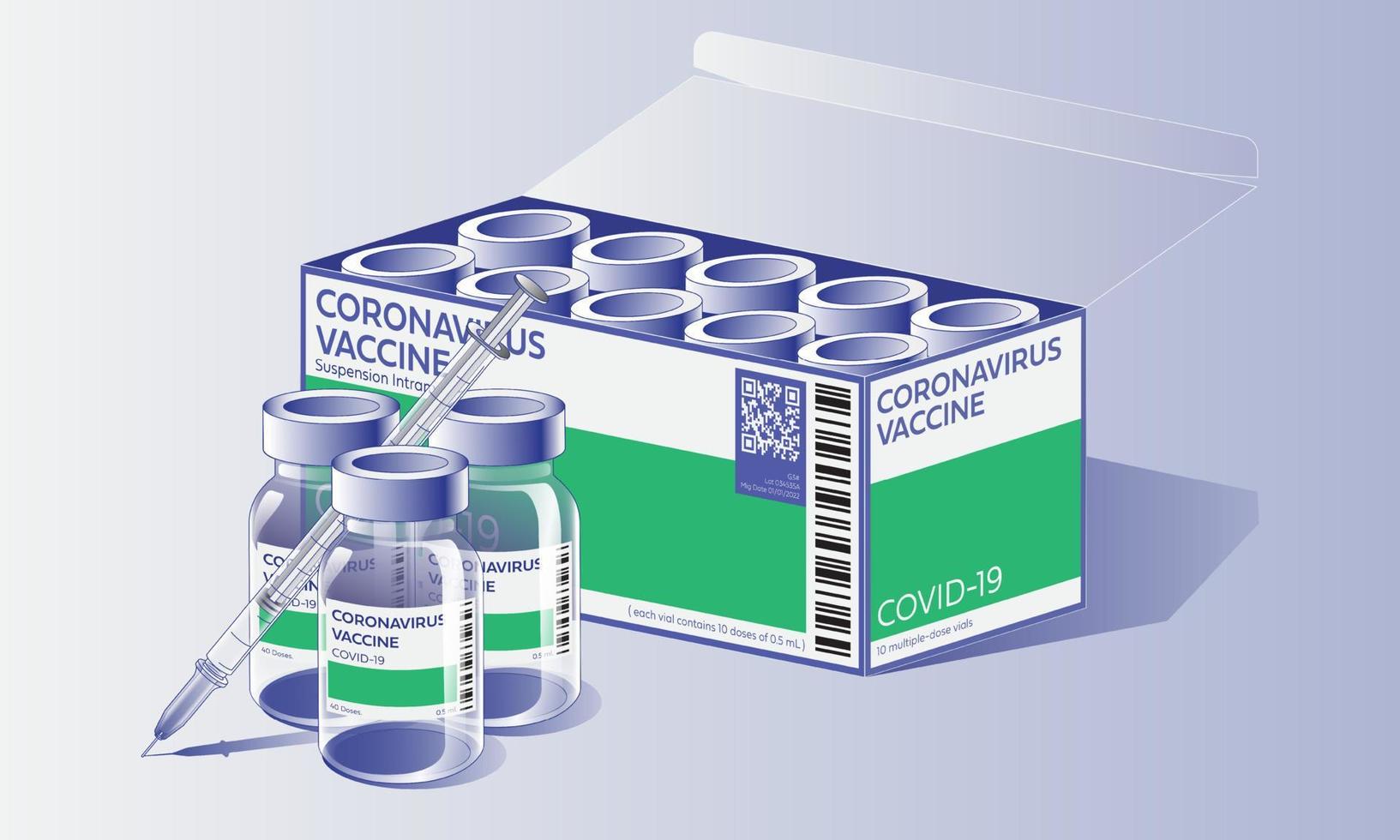 Creative design for Coronavirus vaccine banner background. Covid-19 corona virus vaccination with vaccine bottle and syringe injection tool for covid19 immunization treatment. Vector illustration.