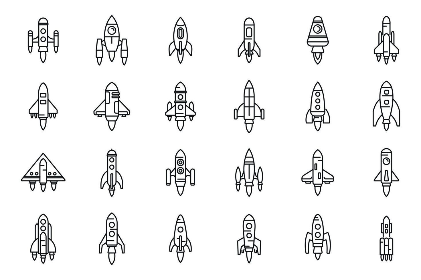 Spacecraft launch icons set outline vector. Rocket ship vector