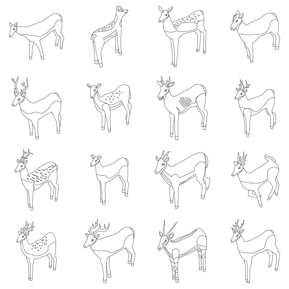 conjunto de iconos de ciervo contorno vectorial vector