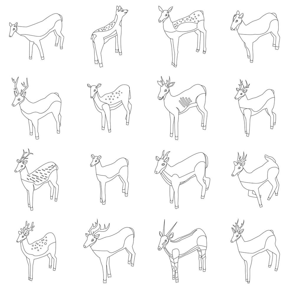 Deer icons set vector outline