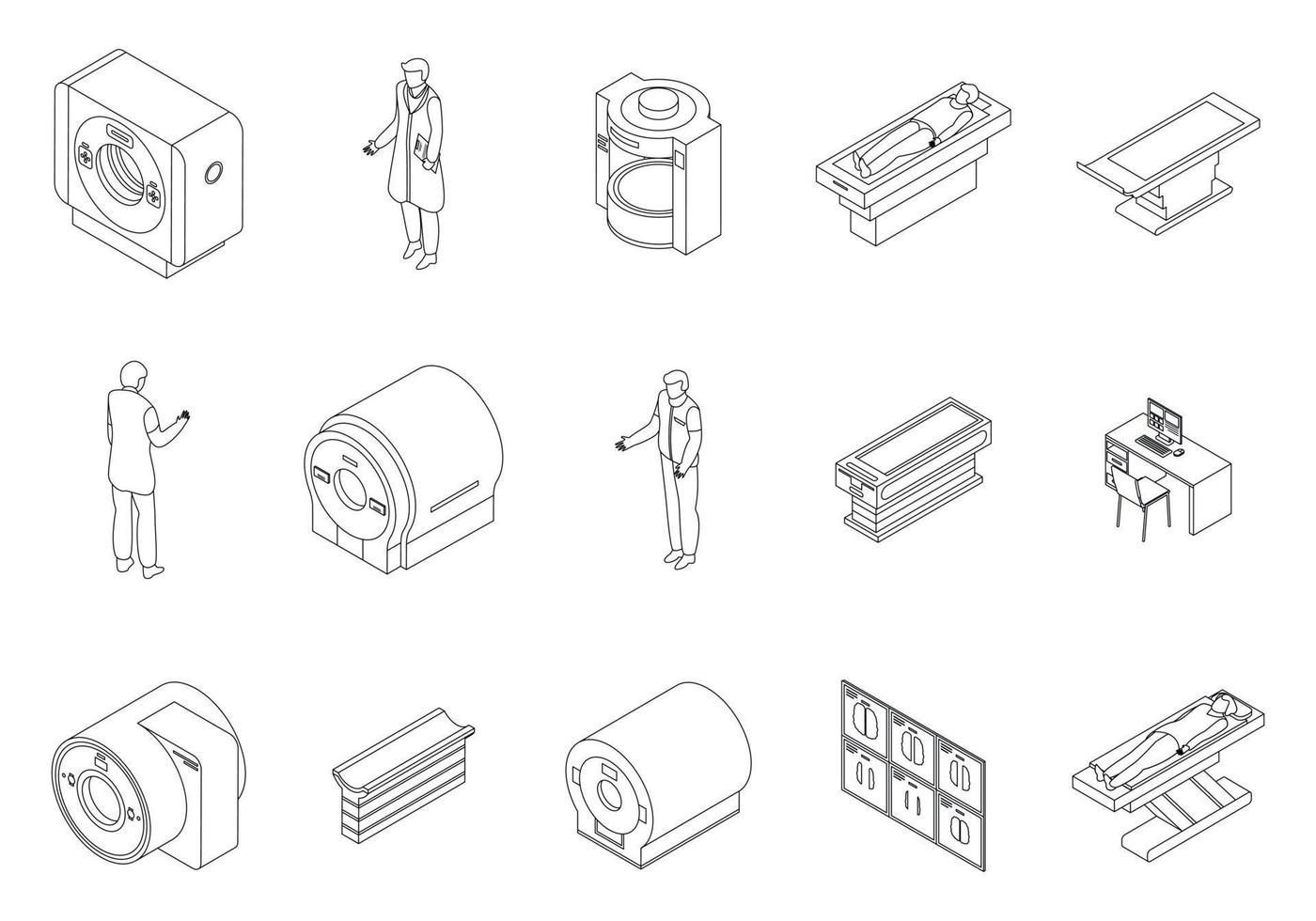 Magnetic resonance imaging icons set vector outline