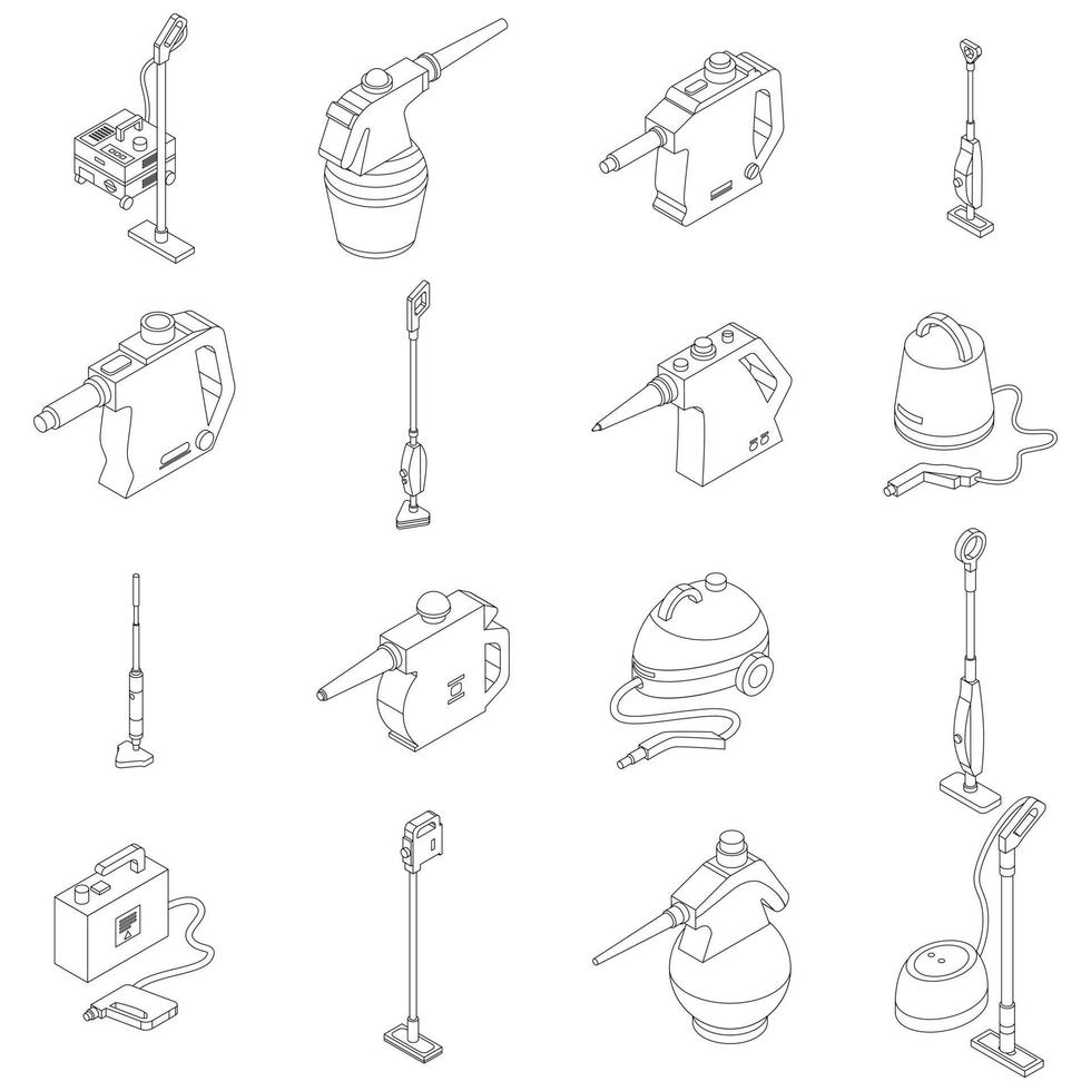 Steam cleaner icons set vector outline
