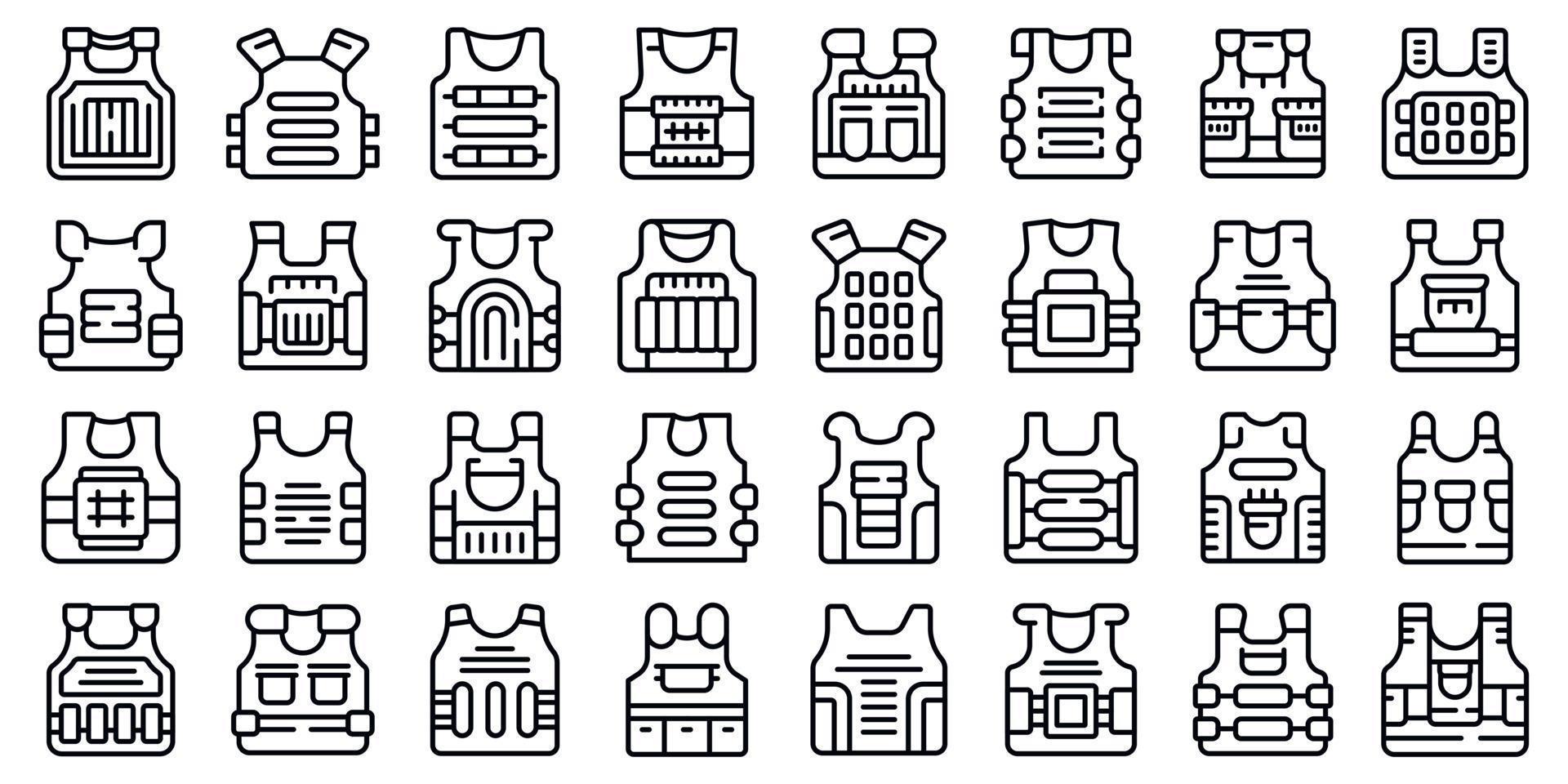 Bulletproof vest icons set outline vector. Armor body vector