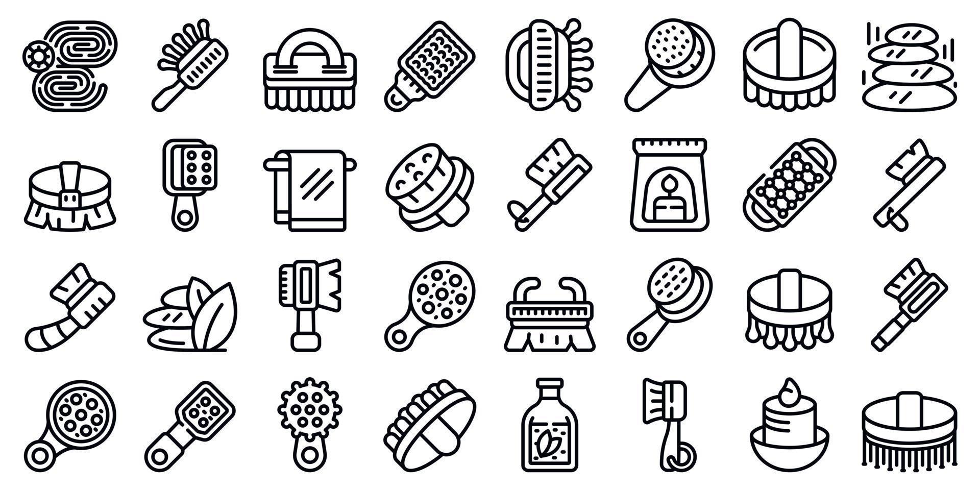conjunto de iconos de cepillo de masaje corporal vector de contorno. bañera de hidromasaje