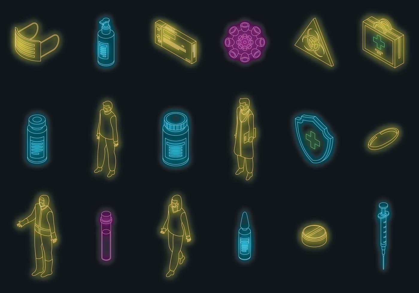 Coronavirus icons set vector neon