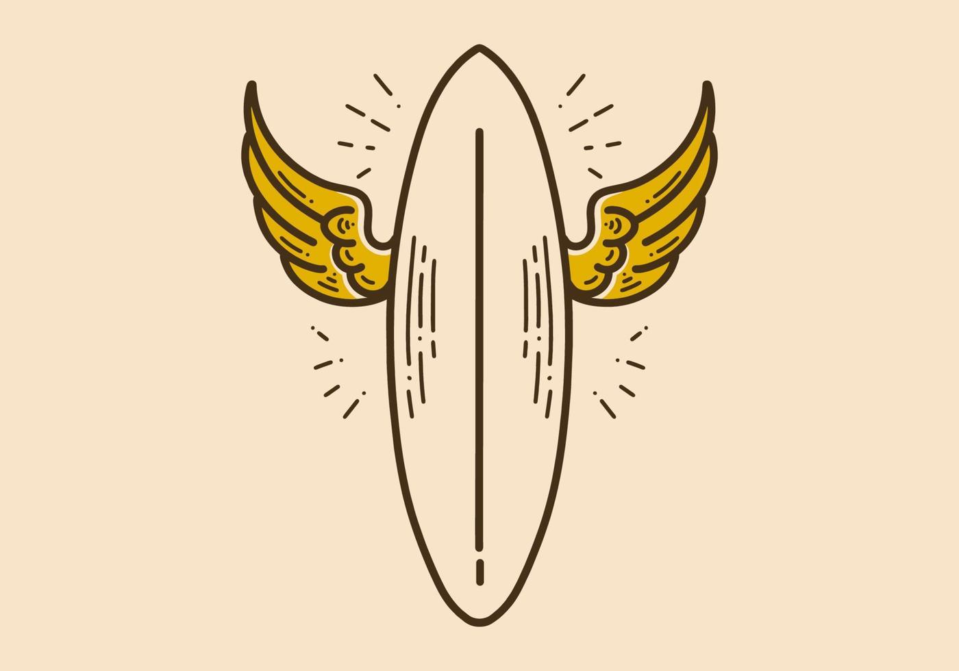 surfboard with wings retro vintage art vector