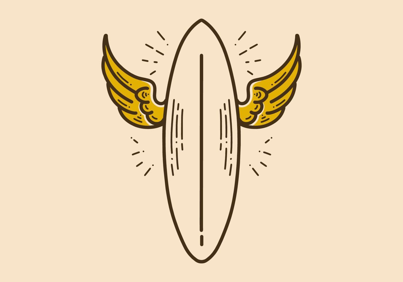 surfboard with wings retro vintage art vector