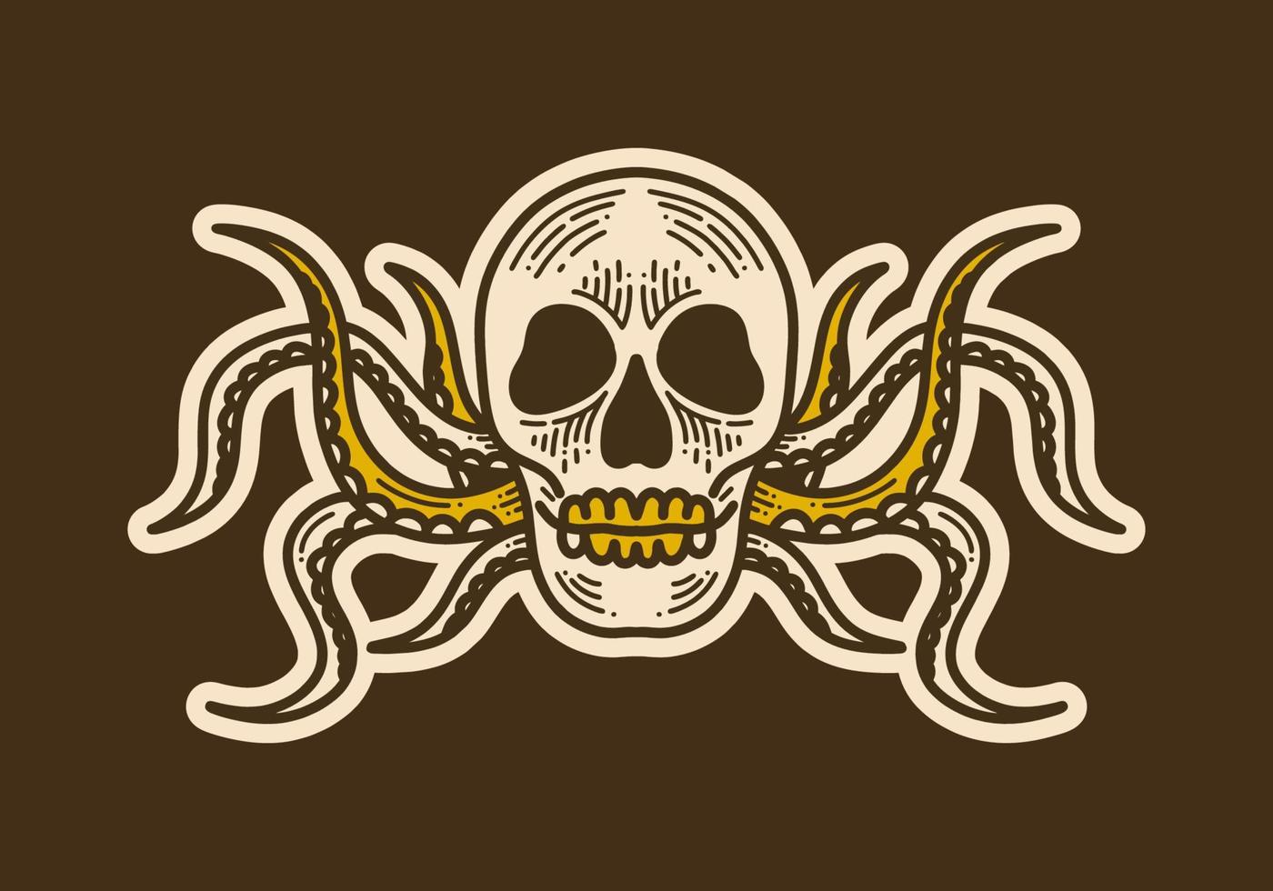 skull with octopus legs vintage retro art illustration vector