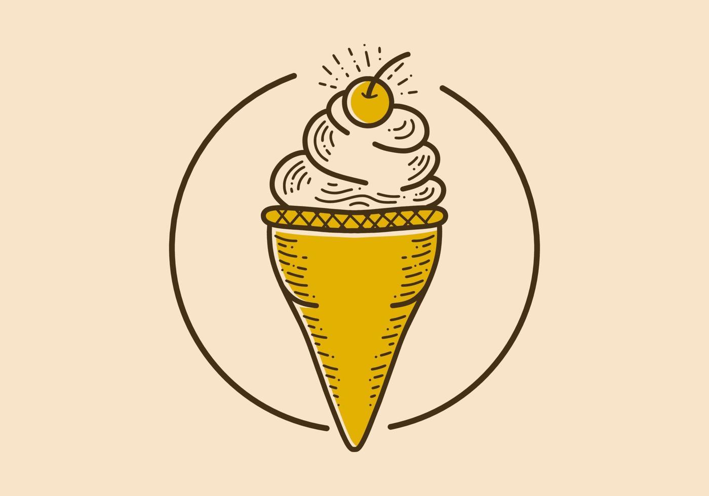 helado con cerezas en la parte superior del arte retro vintage vector