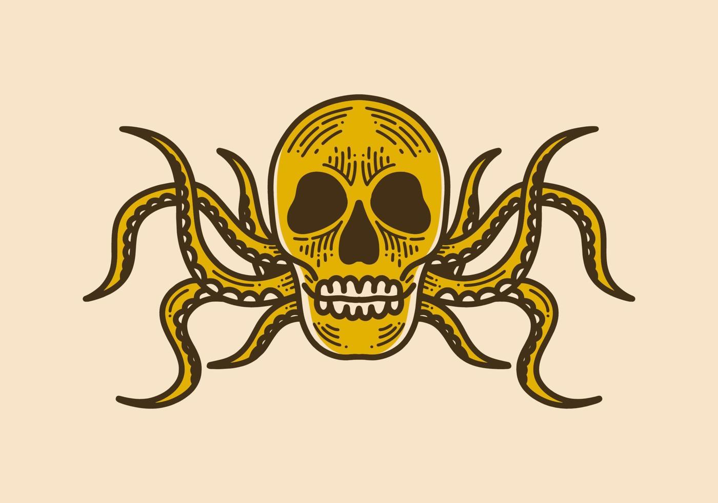 skull with octopus legs retro vintage art vector