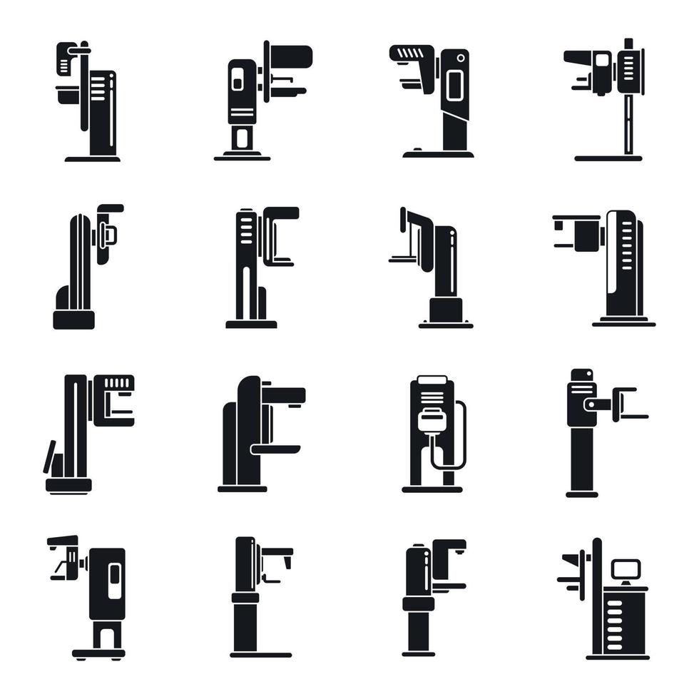 los iconos de la máquina de mamografía establecen un vector simple. analizando mama