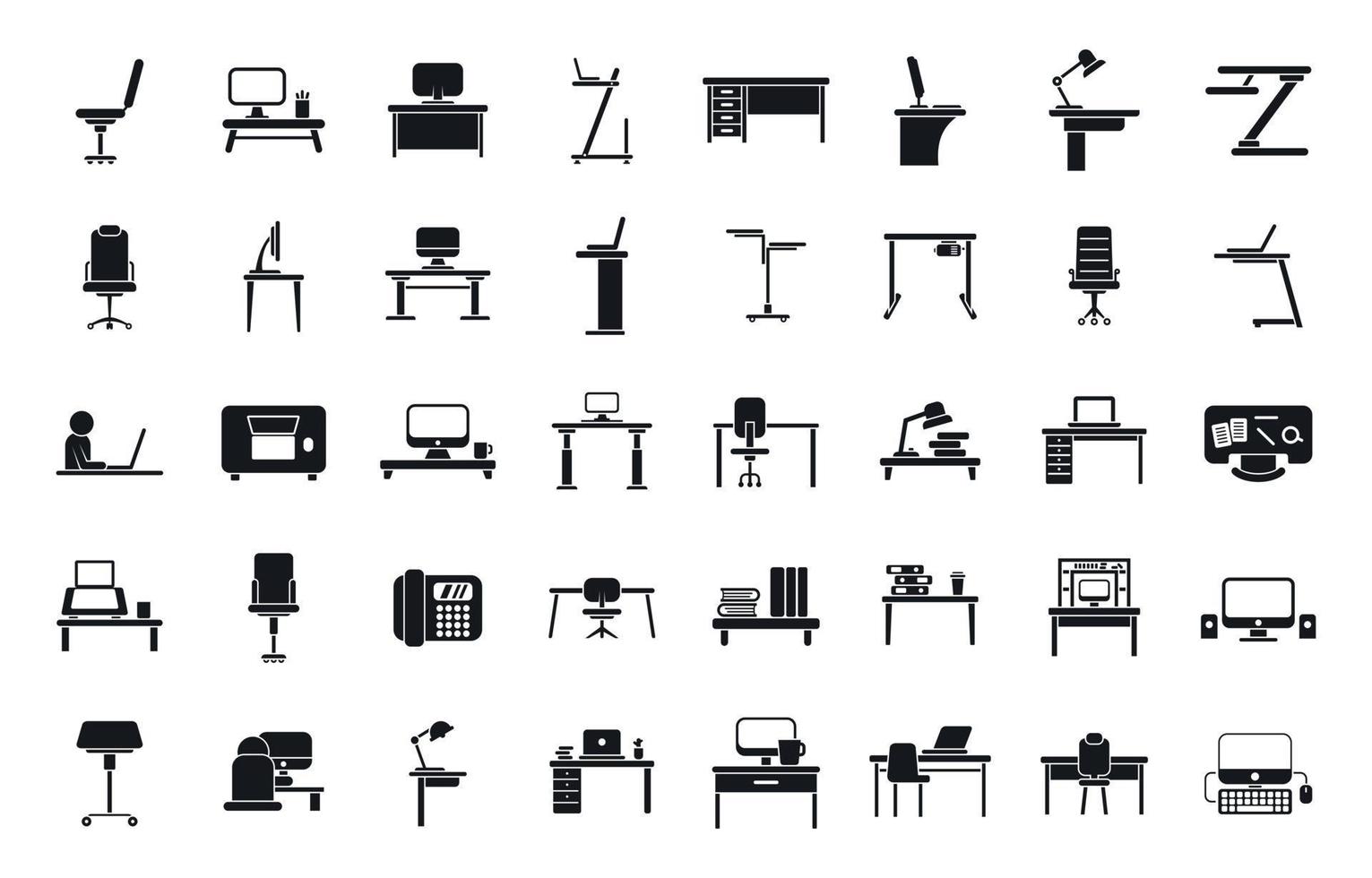 los iconos ergonómicos del lugar de trabajo establecen un vector simple. silla de cuerpo