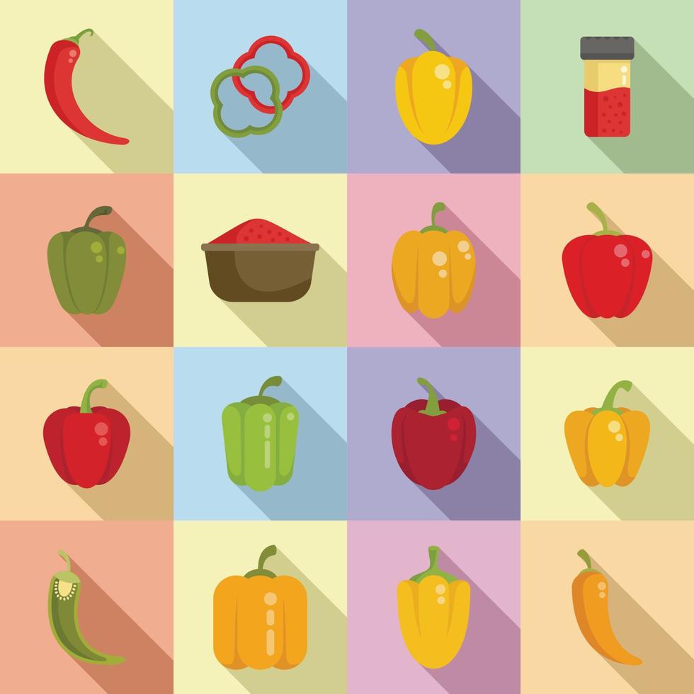 Paprica icons set flat vector. Capsicum bell vector