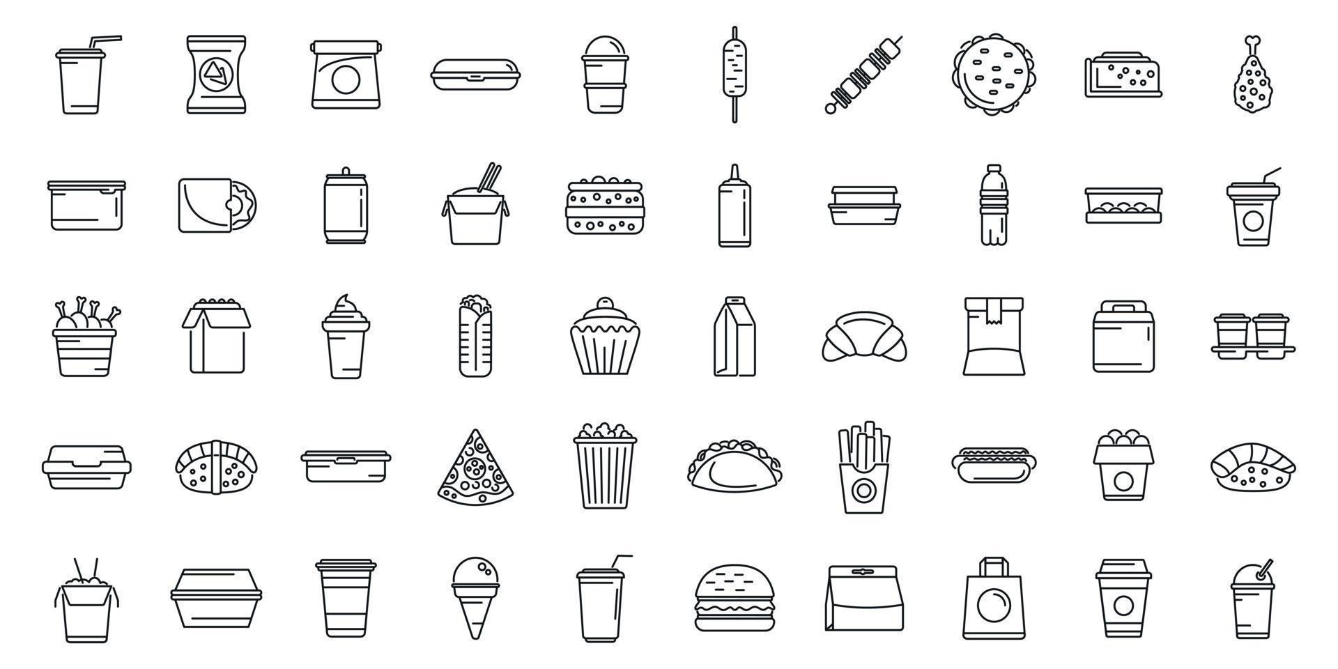 Takeaway food icons set outline vector. Coffee box vector