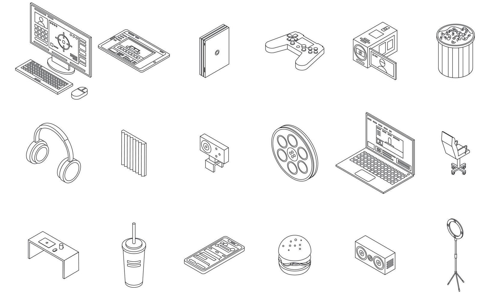 Stream icons set vector outline