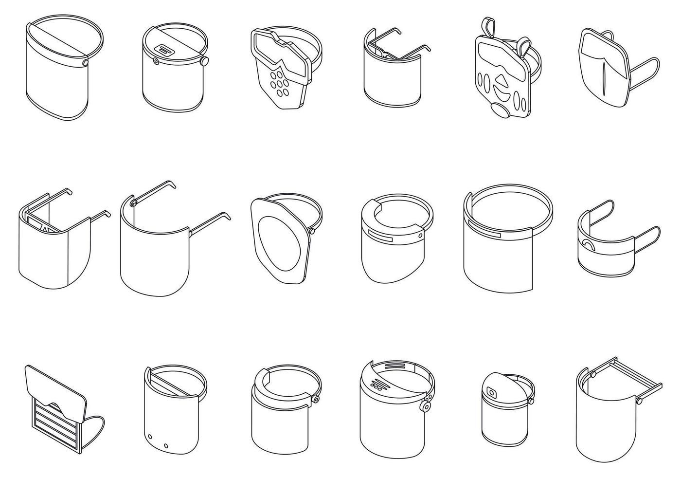 Face shield icons set vector outline