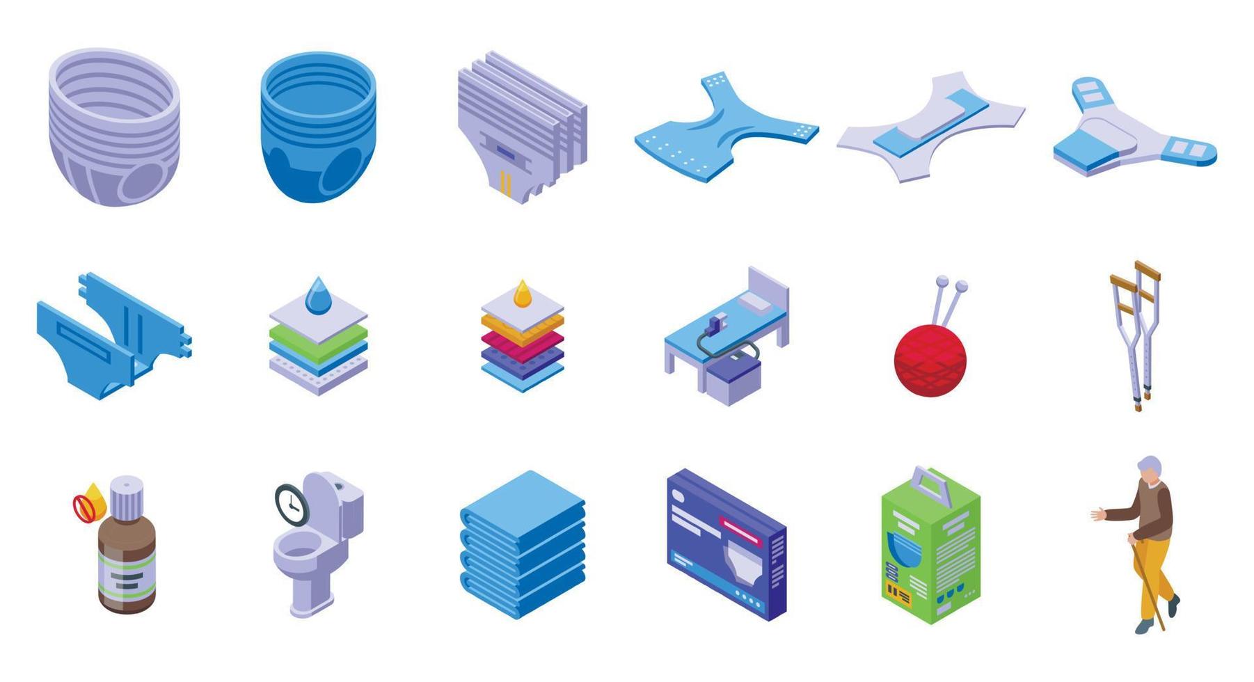 Adult diaper icons set isometric vector. Layer pad vector