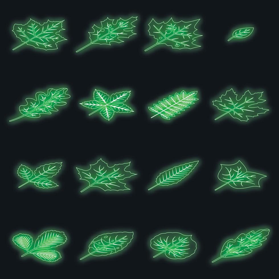 Autumn leaves icons set vector neon