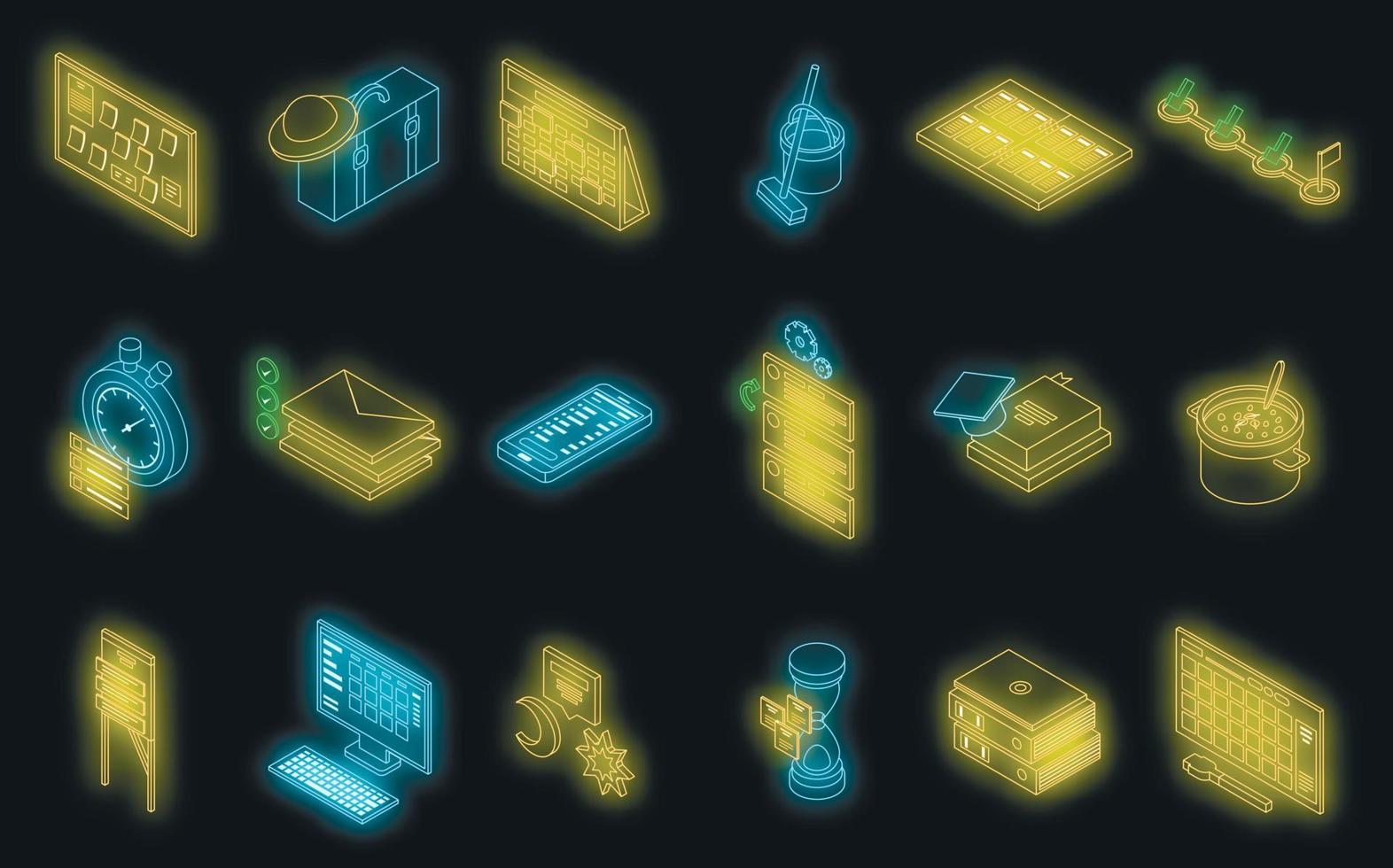 Task schedule icons set vector neon