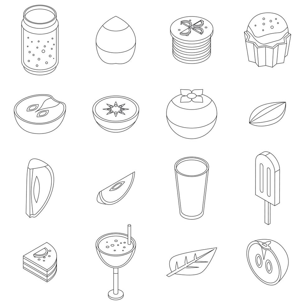 Persimmon icons set vector outline