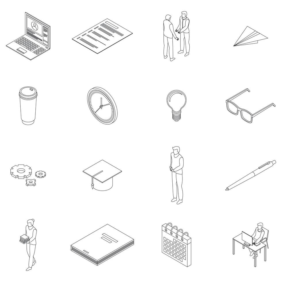 Preparation for exams icons set vector outline