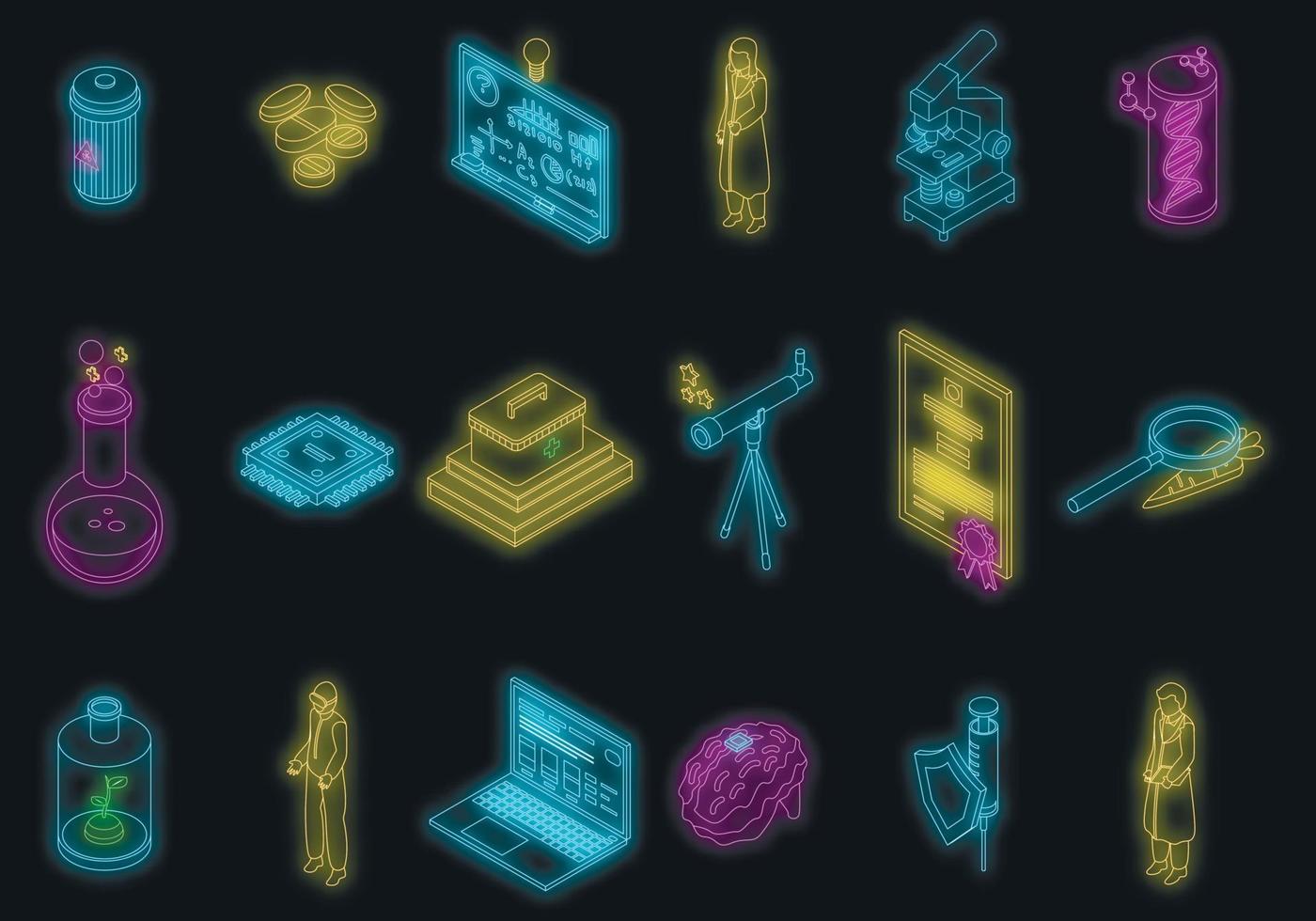 Research scientist icons set vector neon