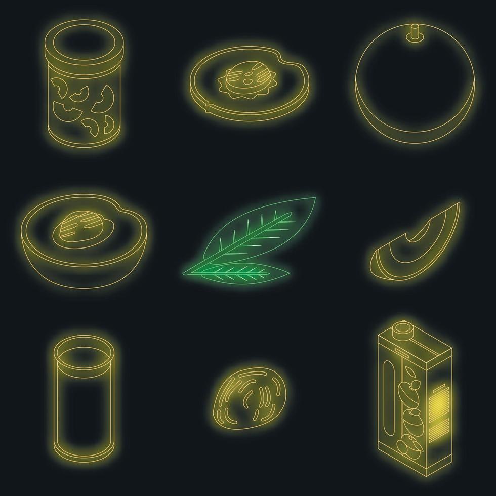 Peach icons set vector neon
