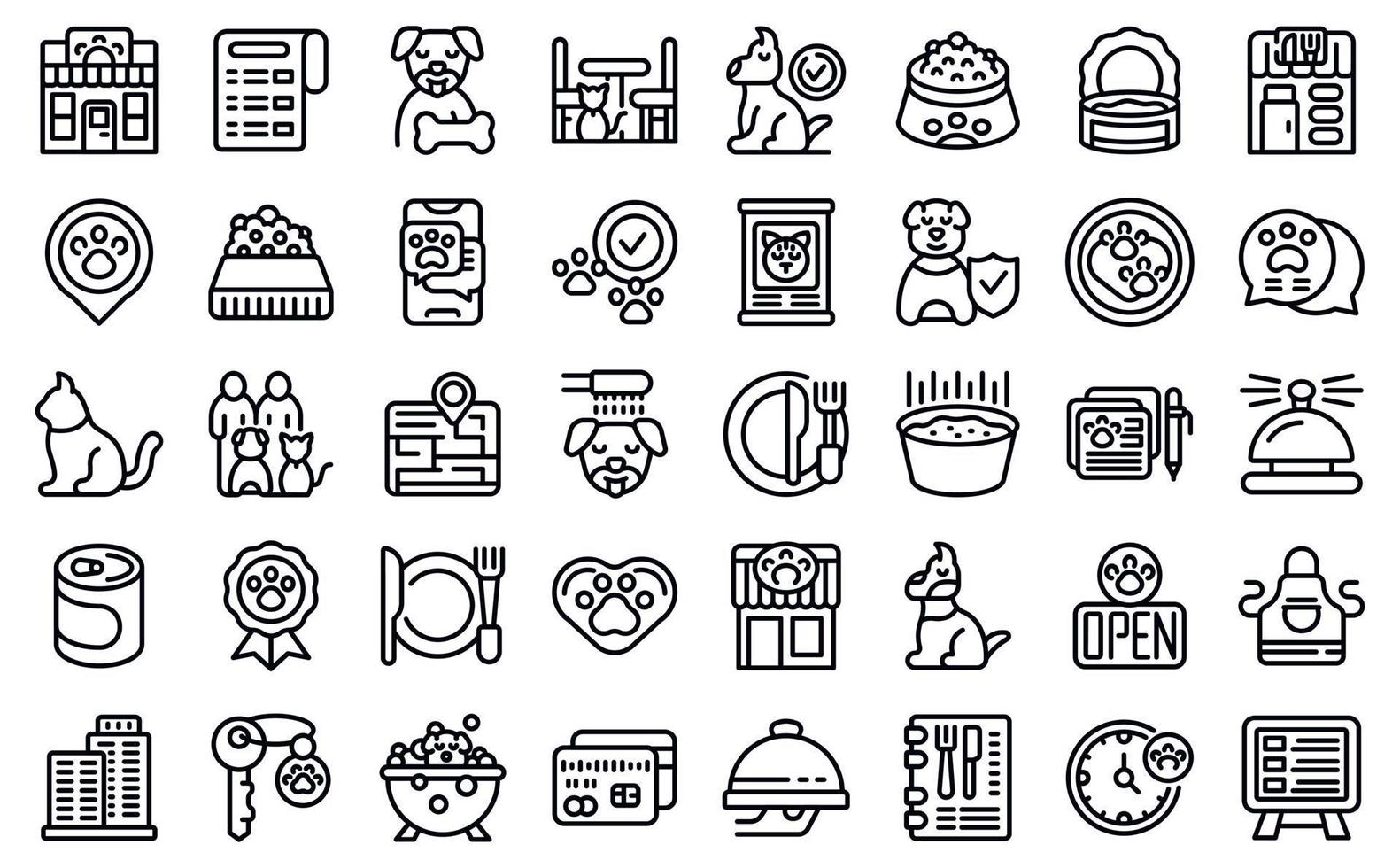 Pet restaurant icons set outline vector. Cafe interior vector