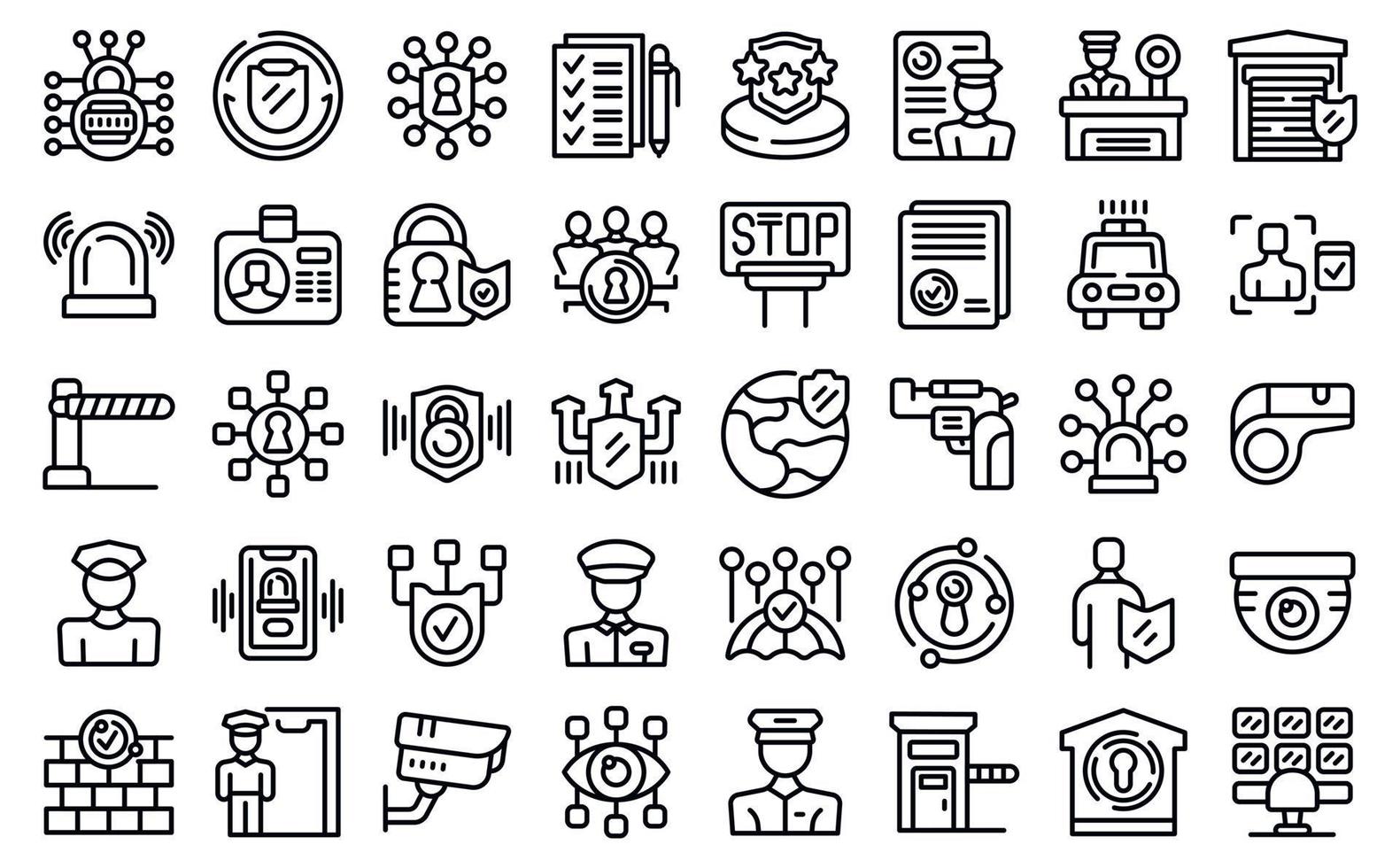 Security guard icons set outline vector. Police standing vector