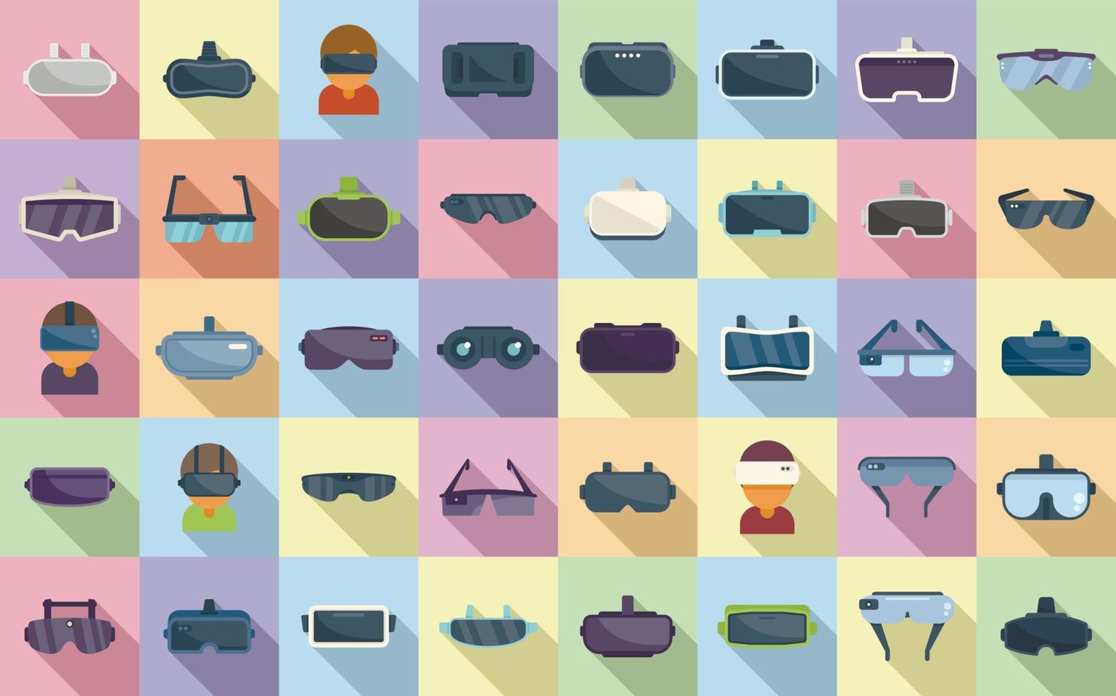 Virtual glasses icons set flat vector. Vr reality vector