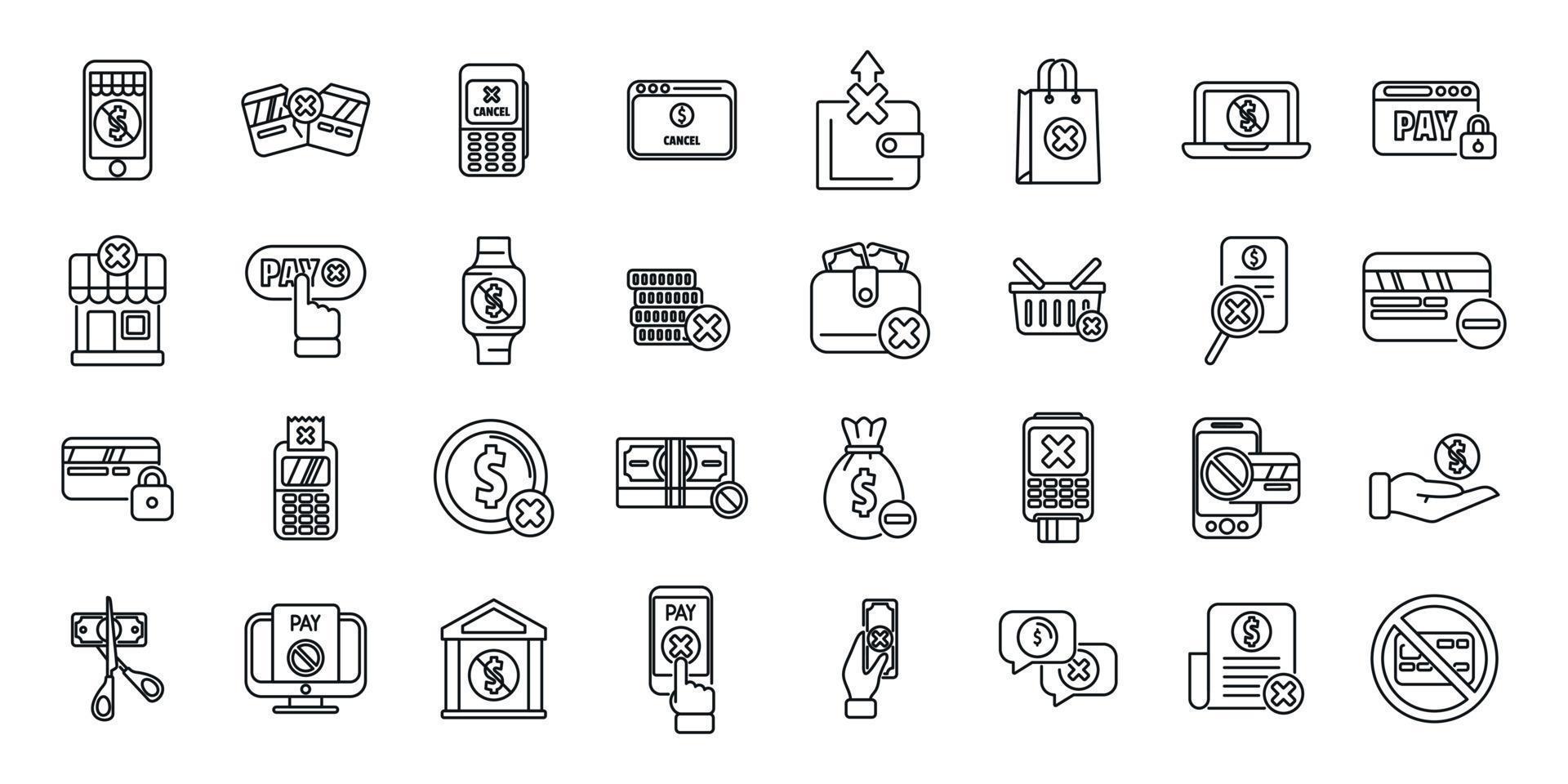 Payment cancellation icons set outline vector. Bank app vector