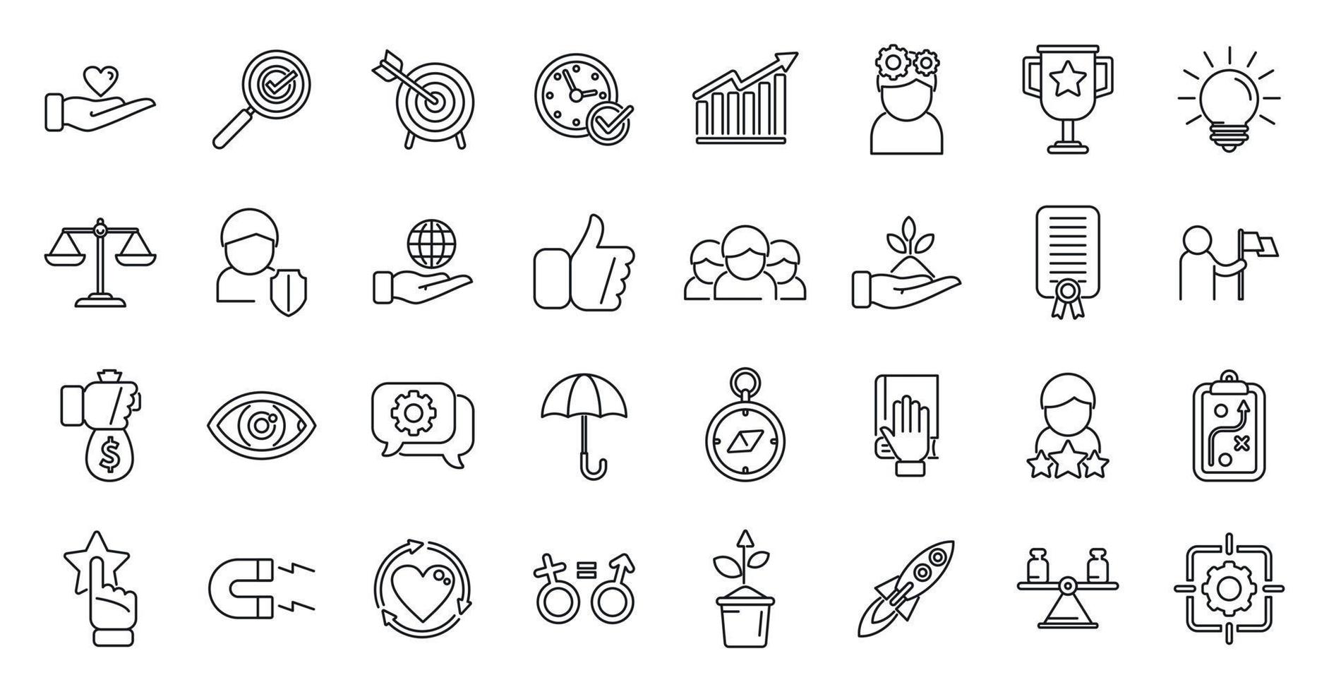 Core values icons set outline vector. Client innovation vector