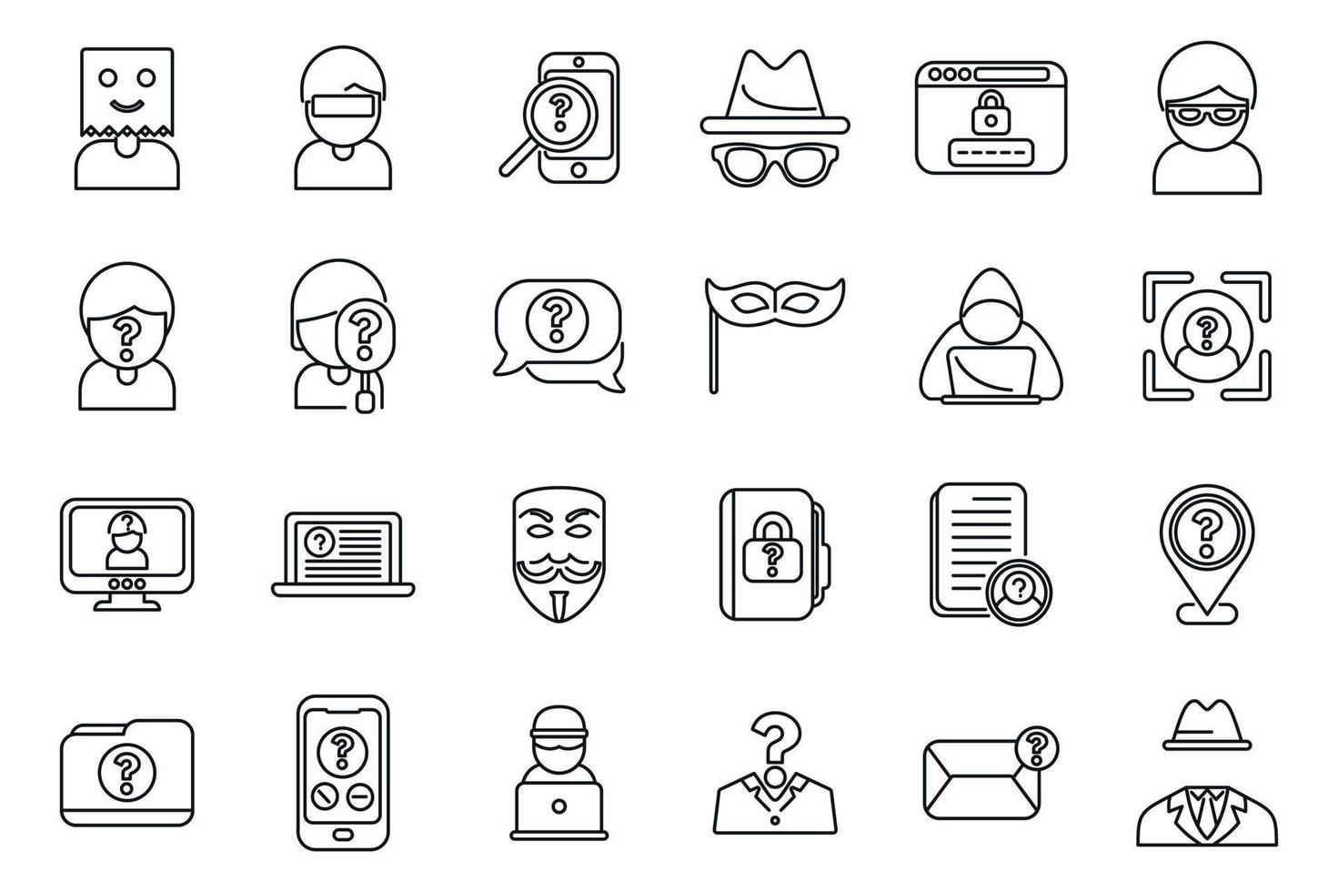 Anonymous icons set outline vector. Human hidden vector