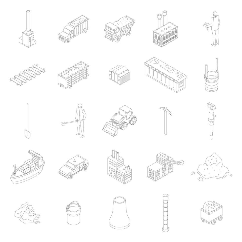 Coal industry icons set vector outline