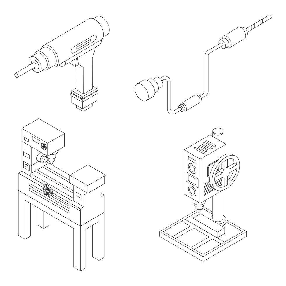 Drilling machine icons set vector outline