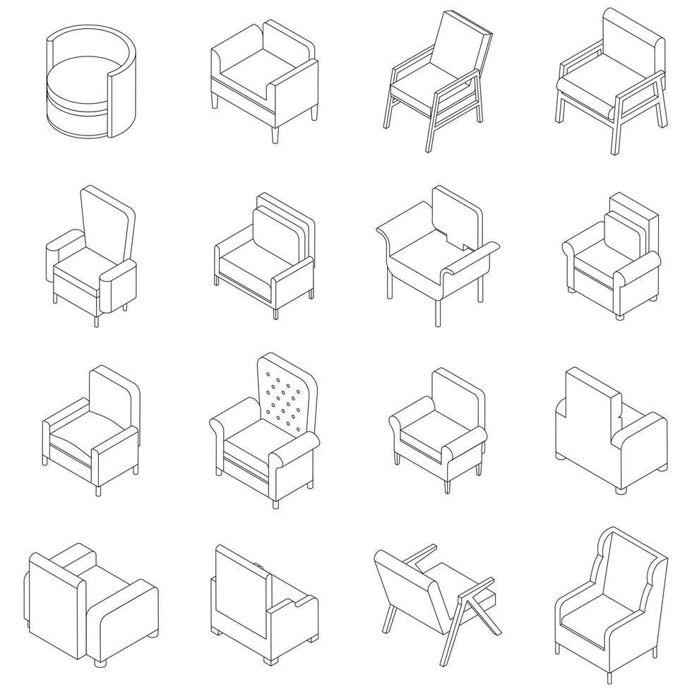 sillón, iconos, conjunto, vector, contorno vector